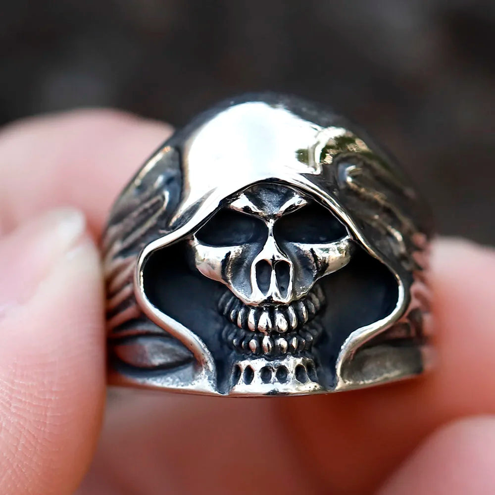 2022 NEW Men's 316L stainless steel ring punk death skull Ring For Men fashion for teen hip hop Halloween Jewelry free