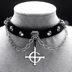Gothic Cross Leather Choker Necklace — Stainless Steel