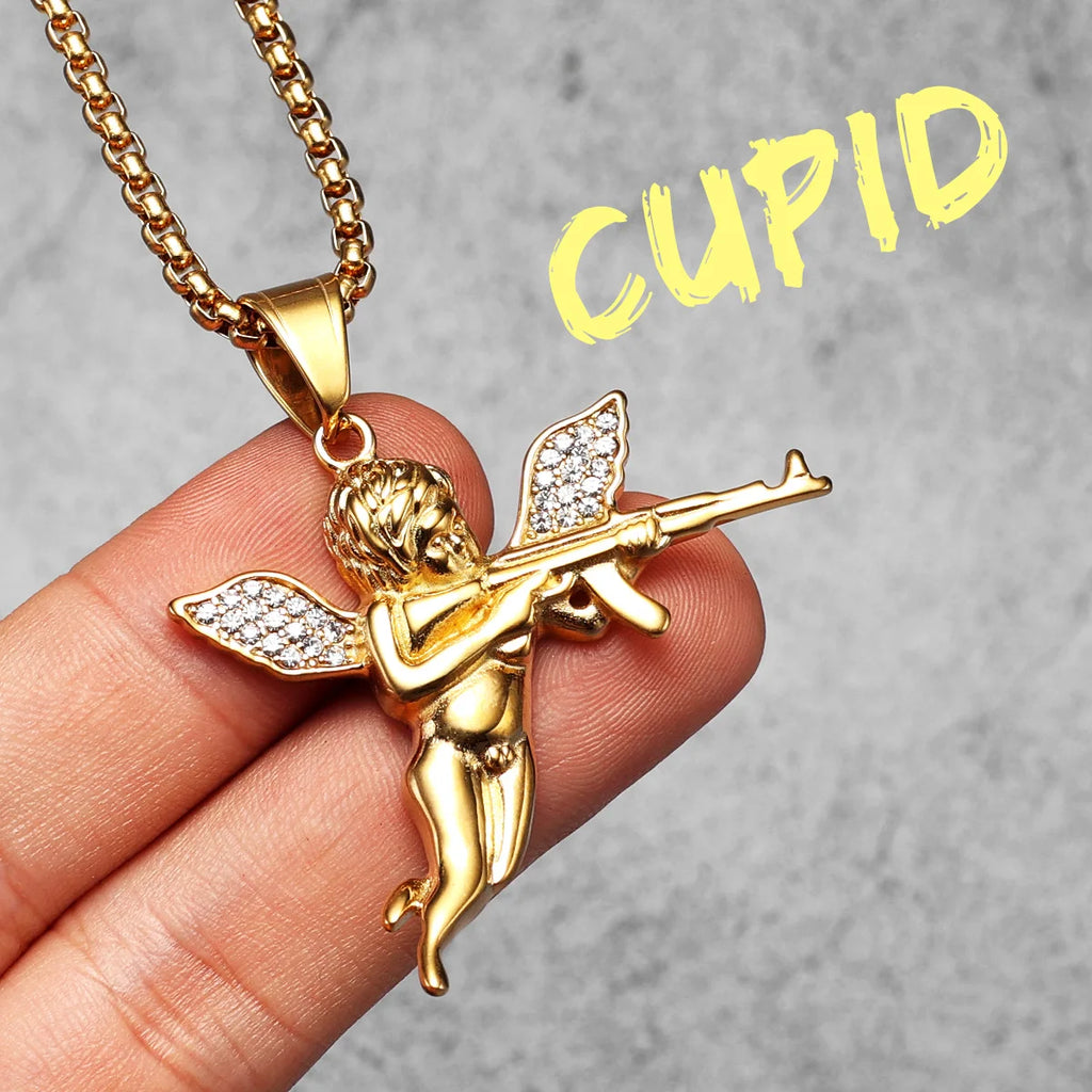 Angel AK47 Pendant Necklace — Stainless Steel