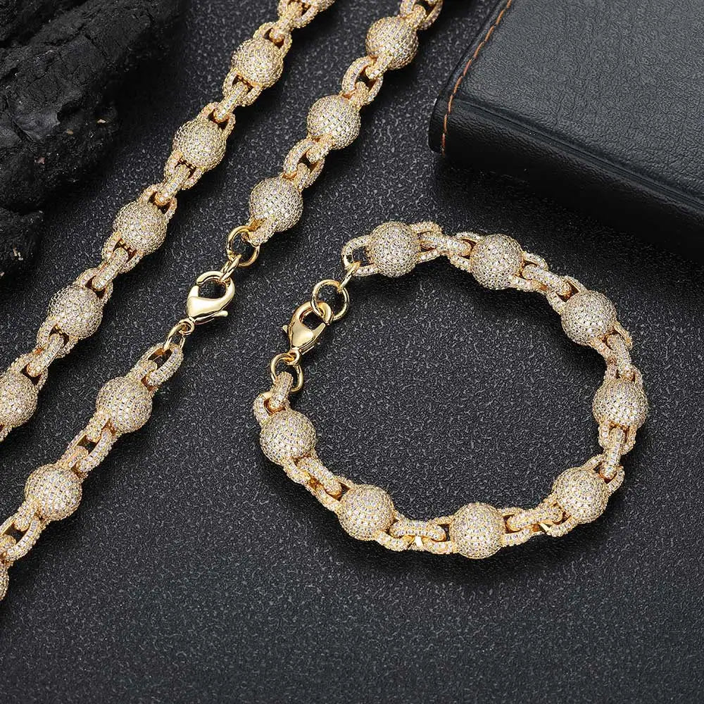 Iced Out Bead Choker Necklace 10.5MM Stainless Steel