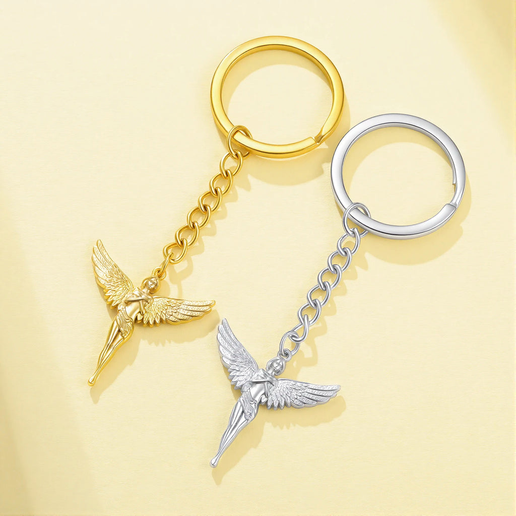 Kkjoy 3D Powder Cast Angel Goddess Keychain Stainless Steel Wing Guardian Angel Pendant Bag Accessories Creative Gift