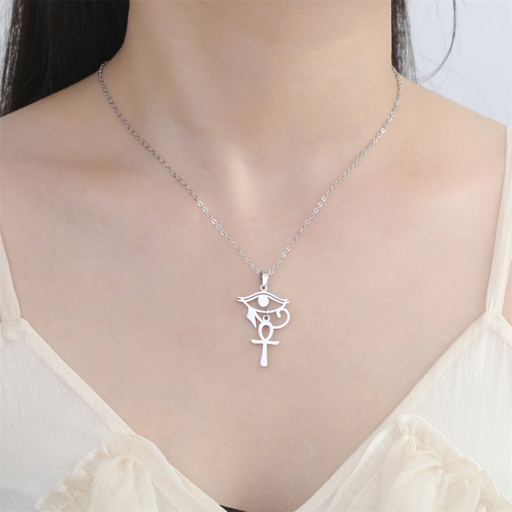 Eye of Horus & Anubis Talisman Pendant Necklace — Stainless Steel