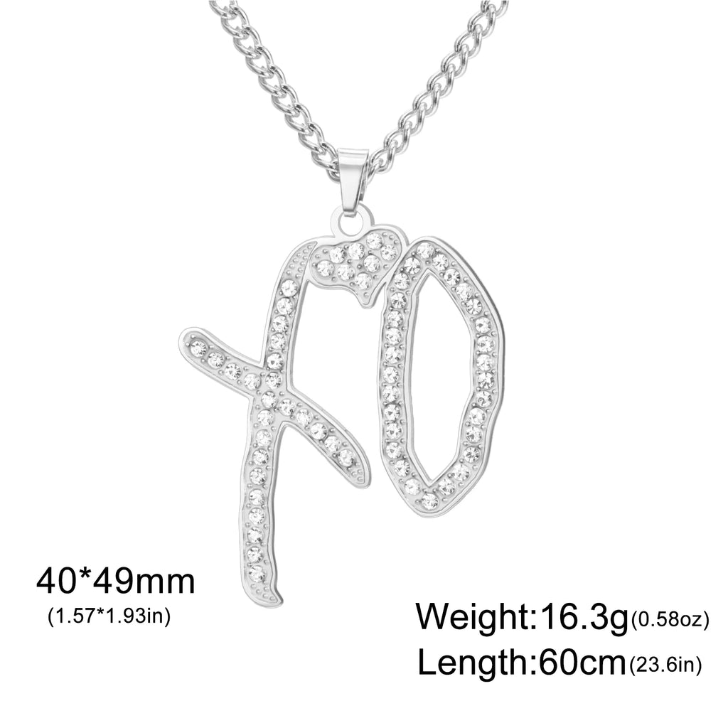 Hip Hop XO Necklace Pendant Hip Hop Rock Rapper Jewelry Necklace for Women Men