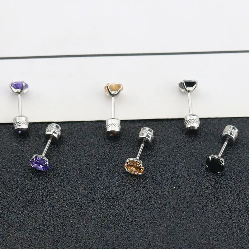 Double Side Zircon Stud Earrings — Stainless Steel