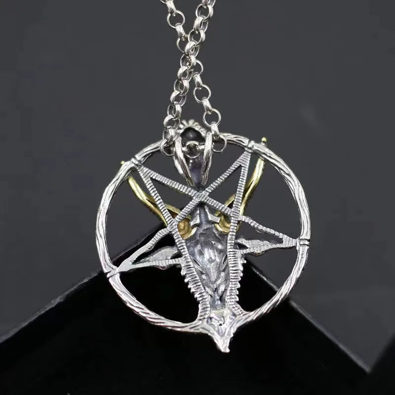 Vintage Punk Inverted Pentagram Satanic Goat Necklace Pendant for Men Unique Pagan Amulet Jewelry