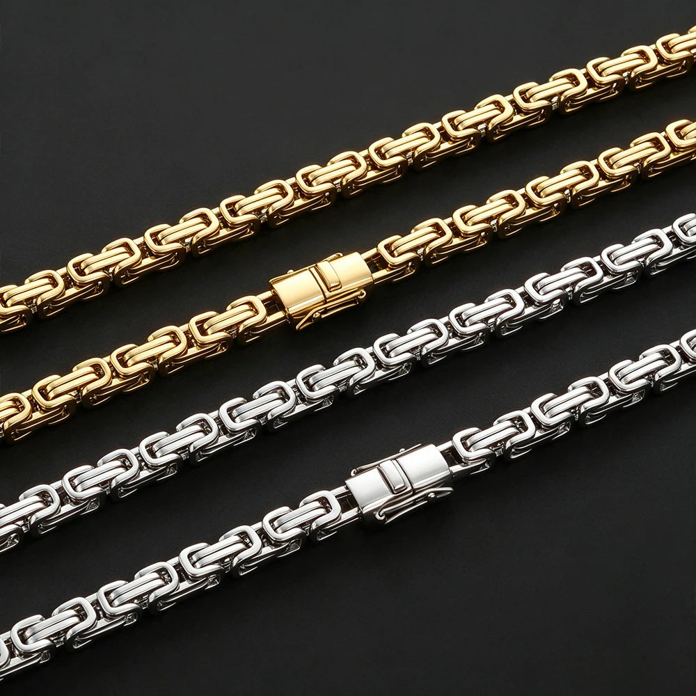 Iced Out Byzantine Chain Necklace & Bracelet — Stainless Steel