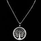 Iced Out Tree of Life Silver Necklace — Stainless Steel