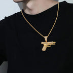 Silver Iced Out Pistol Pendant Necklace