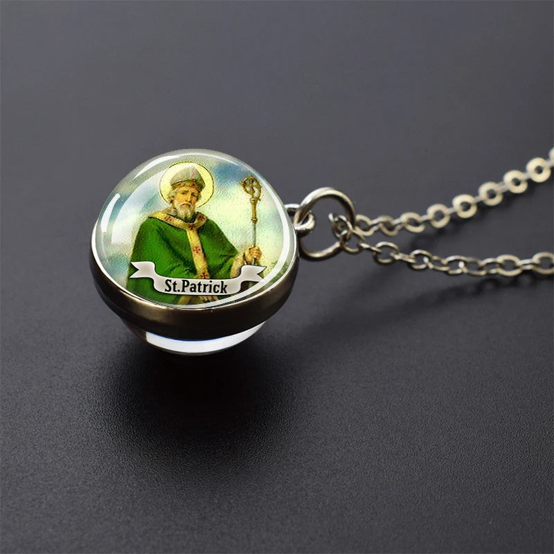 Jesus and Virgin Mary Necklace Saint Michael Jude Anthony Patrick Paul Glass Ball Pendant Religious Jewelry Christian Gift