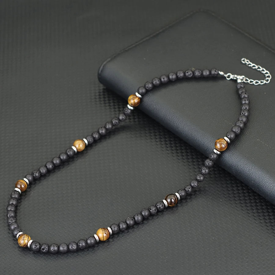 Turquoise Hematite Tiger Eye Necklace — Stainless Steel, 50cm