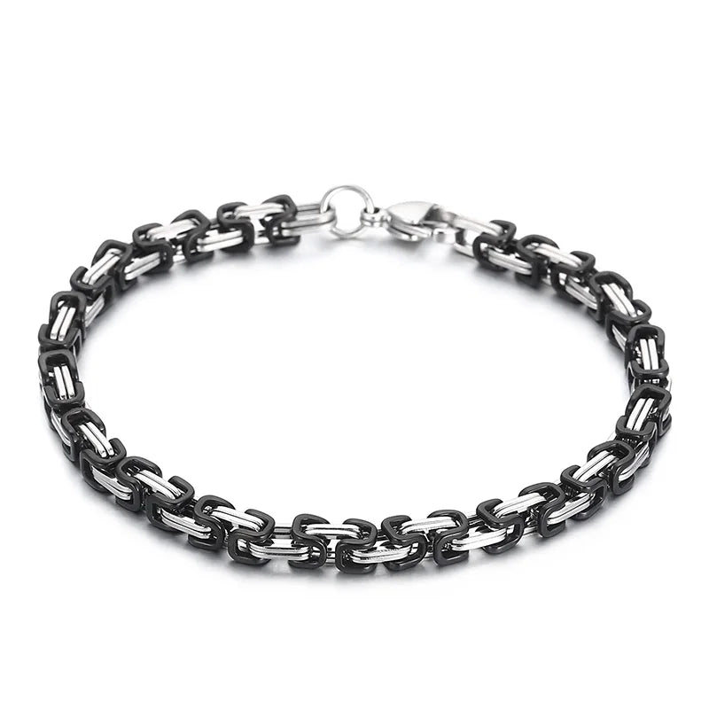 Fongten 4/5/6/8mm Byzantium Bracelet For Men Stainless Steel Box Chain Wirstband Charm Men Bangle Bracelets Jewelry