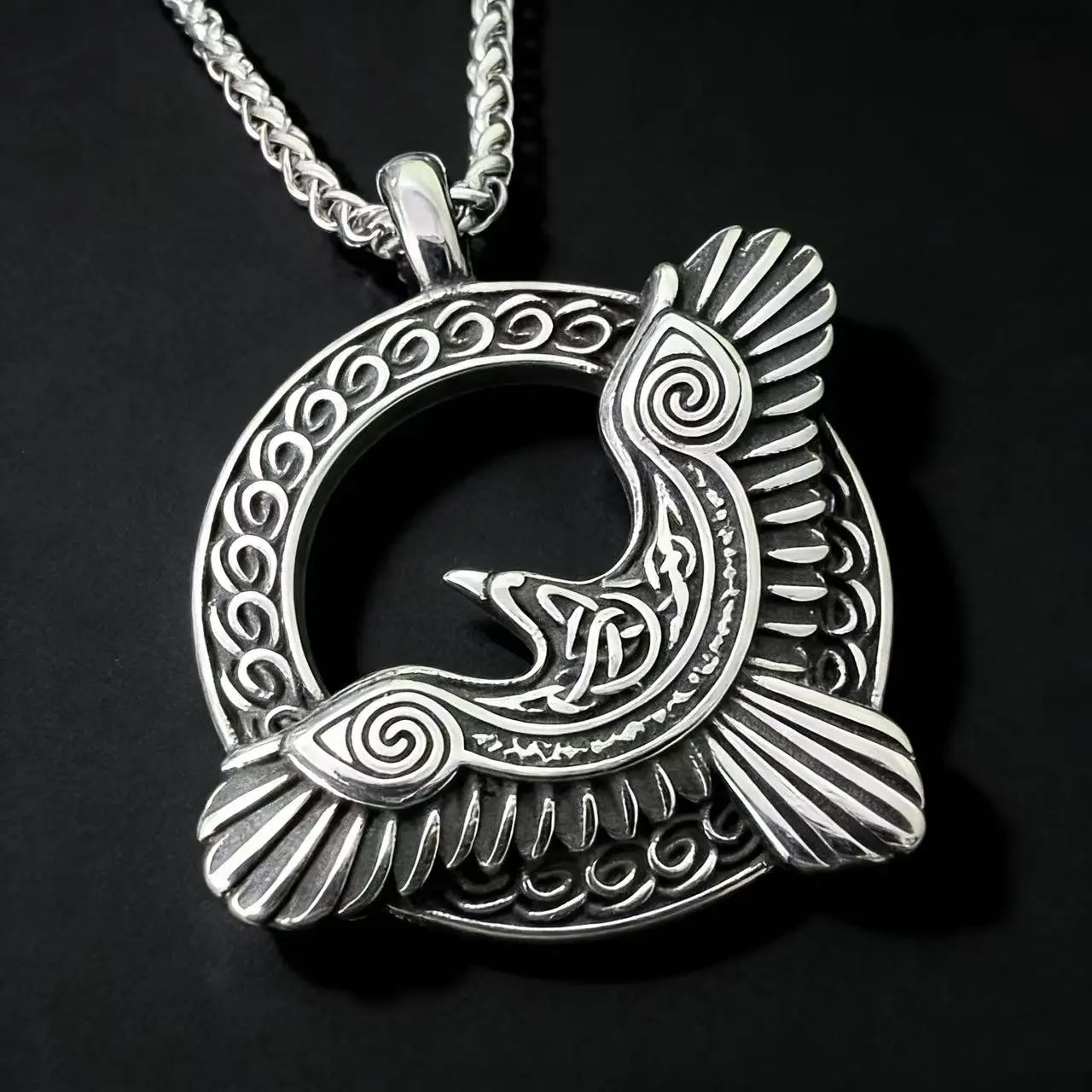 Odin Steel Pendant Viking Raven Norse Huginn