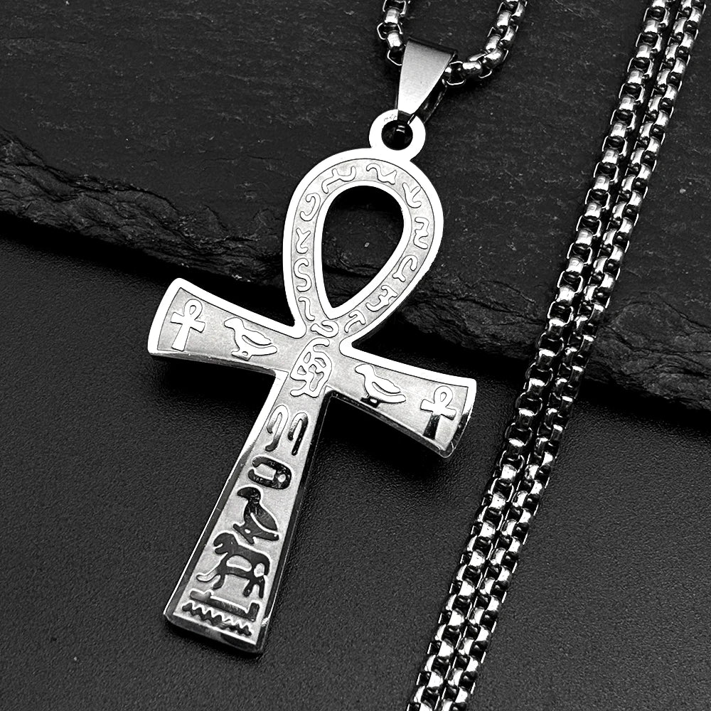 Egyptian Ankh Cross Key Of Life Pendant Necklaces for Women Men Stainless Steel Gold Color Egypt Hieroglyph Chain