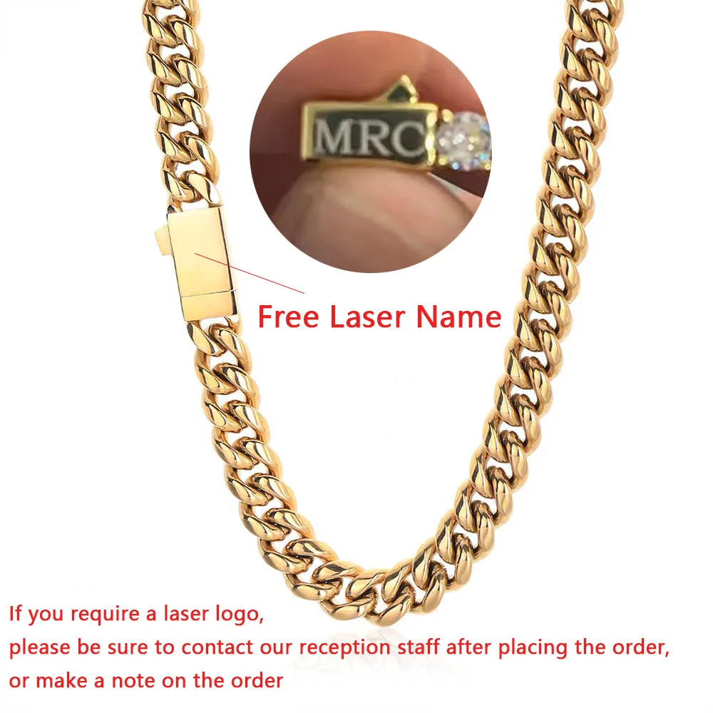 6mm 8mm 10mm 12mm Hip Hop Cuban Link Chain Necklace Fashion Jewelry Stainless Steel Chain For Men Gift Free Laser Name