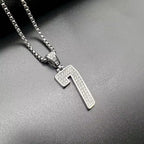 Stainless Steel Titanium Hip Hop Number 7 Bling Iced Out Pendant Collar Chain Necklace for Men Women Couple Gift