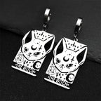Cat Silver Earrings Gothic Witch Moon Long Hoop