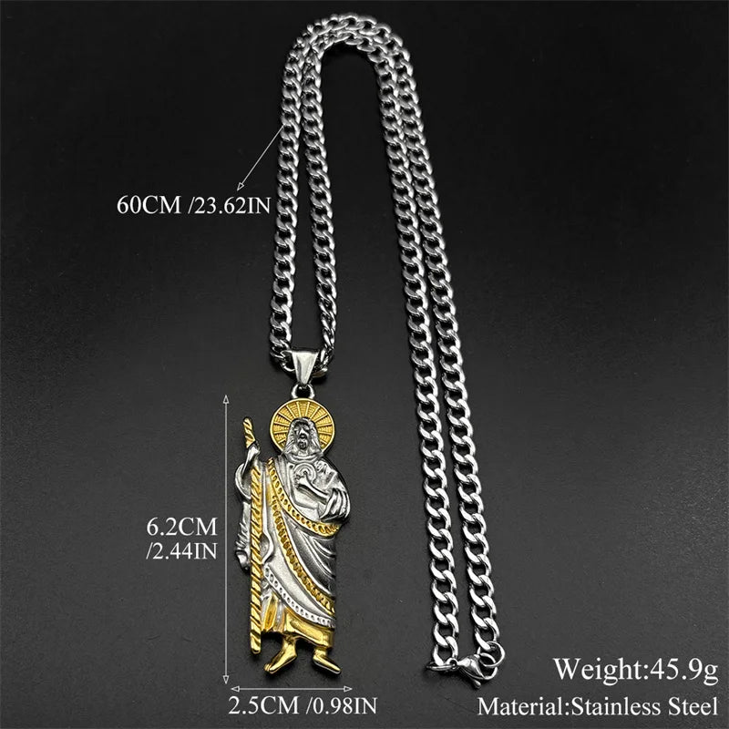 San Judas Tadeo Pendant Necklace for Men Women Stainless Steel Gold Silver Color Saint Jude Thaddeus Chain Amulet