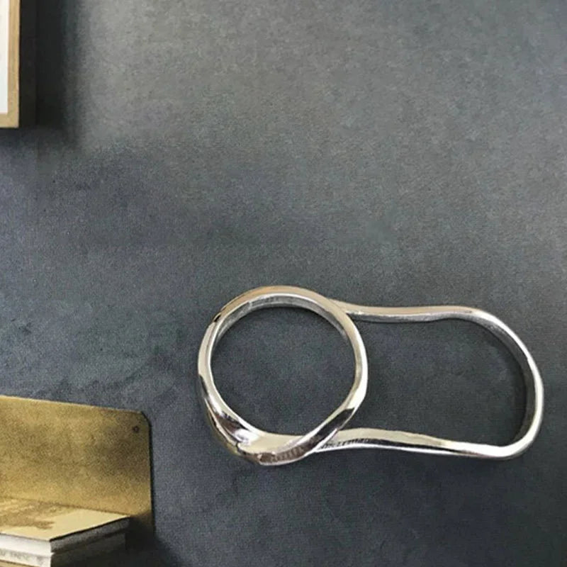 Exaggerate Simple Design Cross Continuous Two-Finger Connected Ring Women Personality High-quality Silver Color Jewelry