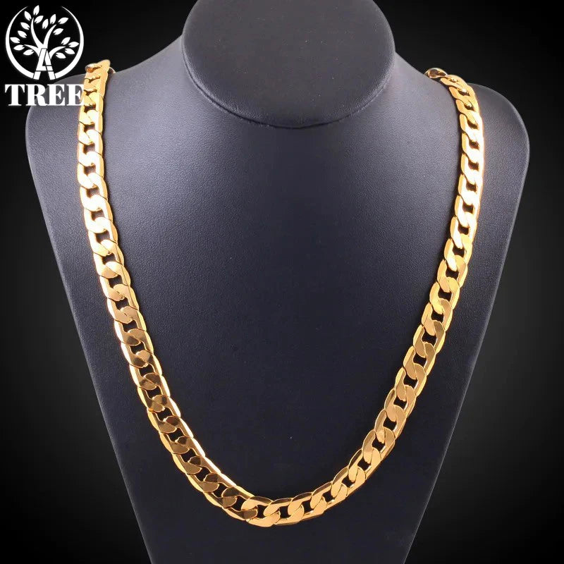 ALITREE Fine Classic 8MM sideways 18K gold Necklace charms 925 Sterling silver for men woman Jewelry wedding party