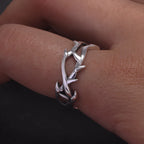 925 Sterling Silver Gothic Thorn Couple Rings for Women Men Punk Retro Cool Spiky Finger Ring Adjustable Hip-hop Y2k