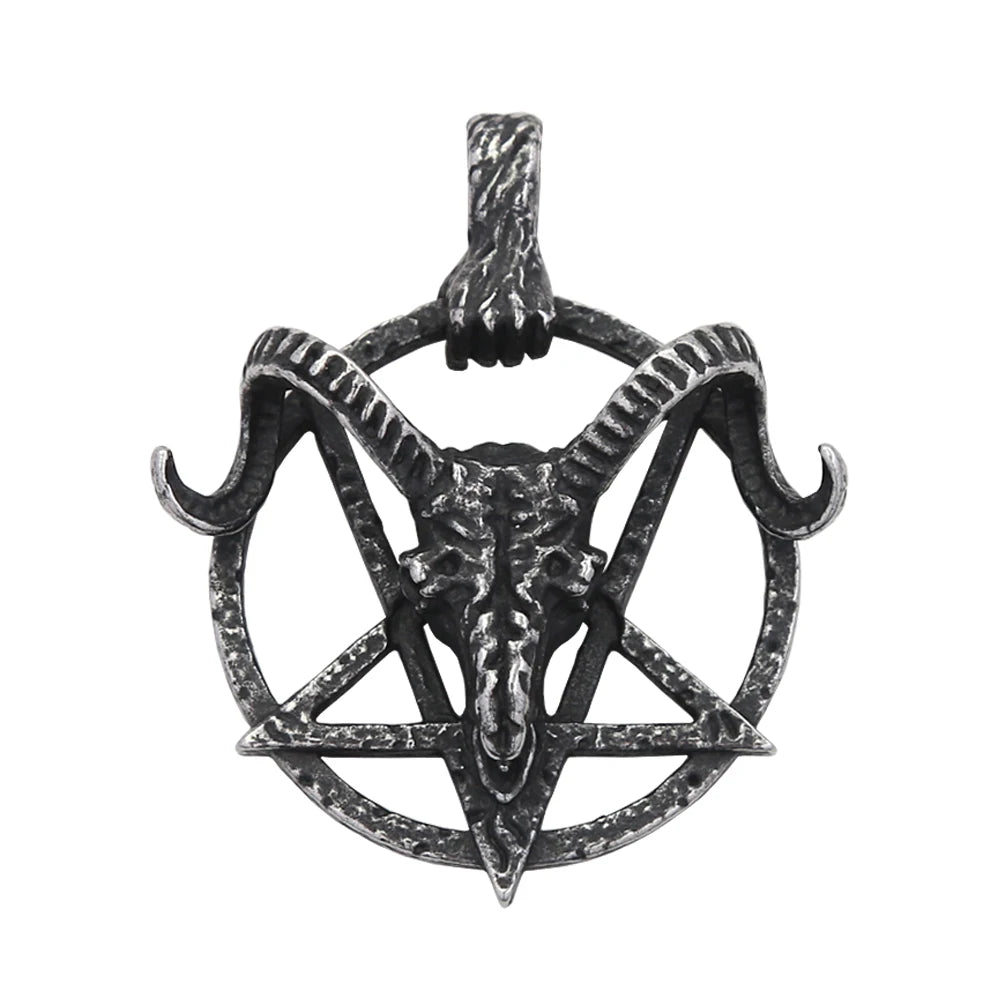 Gothic Punk Demon Sheep Skull Pendant Stainless Steel Pentagram Necklace For Men Women Unique Amulet Jewelry Gift