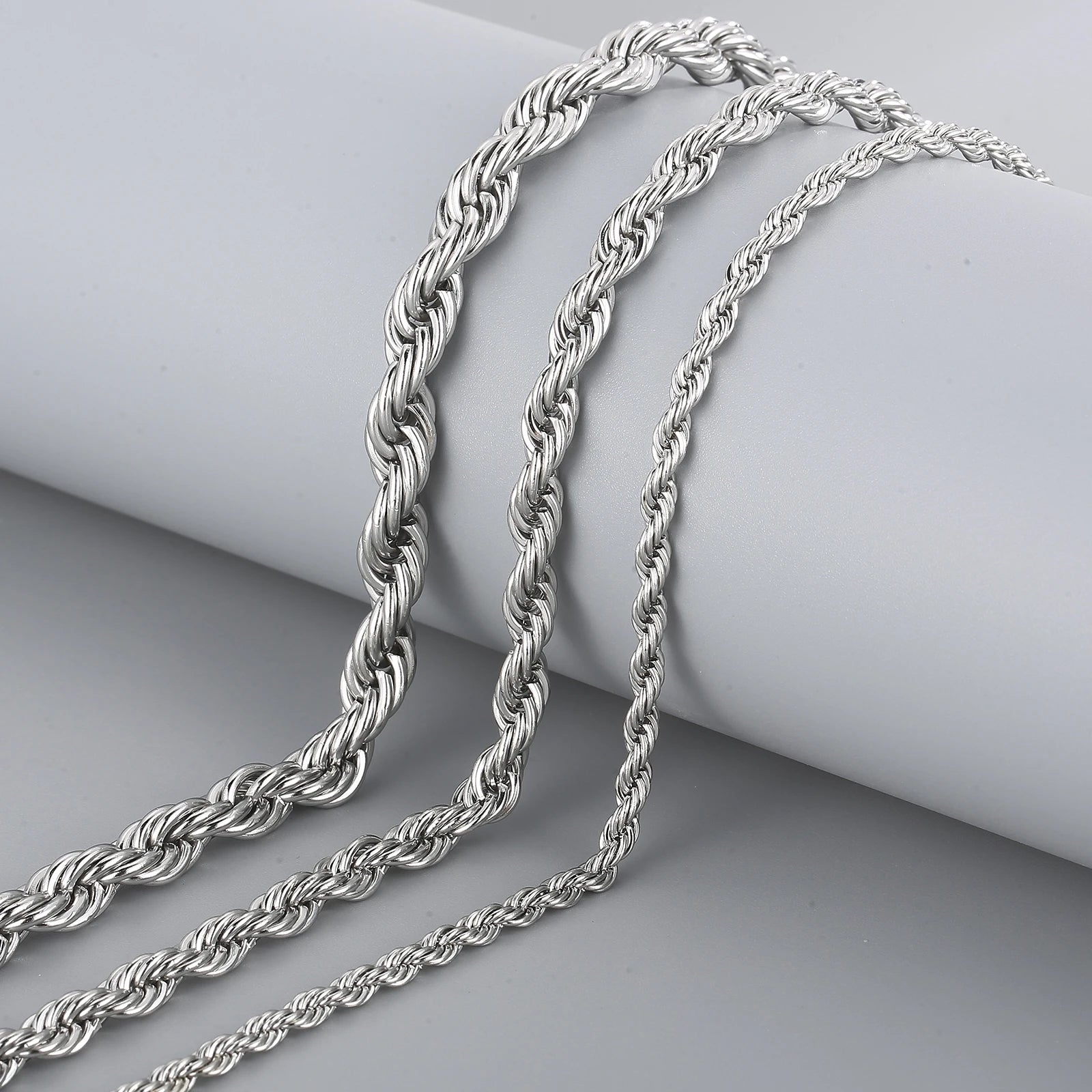 4/6/8mm Width Long Stainless Steel Minimalist Twist Rope Chain Necklace For Men Available in Gold Color Jewelry