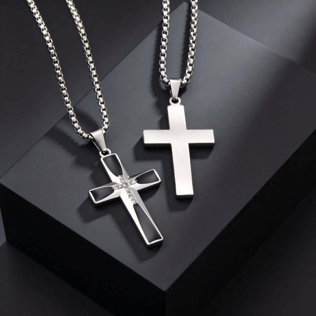 Zircon Cross Pendant Necklace for Men — Stainless Steel