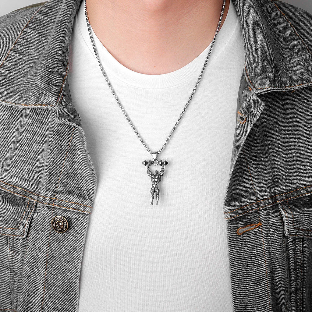 Dumbbell Fitness Pendant Necklace — Stainless Steel