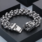 Punk Skull Charm Bracelets For Men Stainless Steel Cuban Chain Men Bangle Bracelet Silver Black Color Skeleton Jewelry