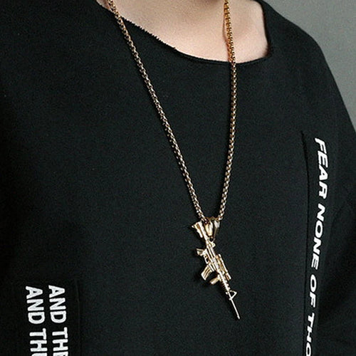 Black Gold Machine Gun Pendant Necklace Statement