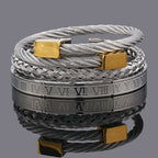 3pcs Luxury Stainless Steel Man Bracelet Set Roman Number Bangles Women Jewelry Couple Gift