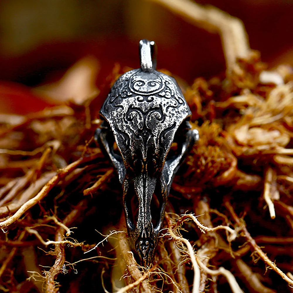 Viking Crow Skull Pendant — Stainless Steel