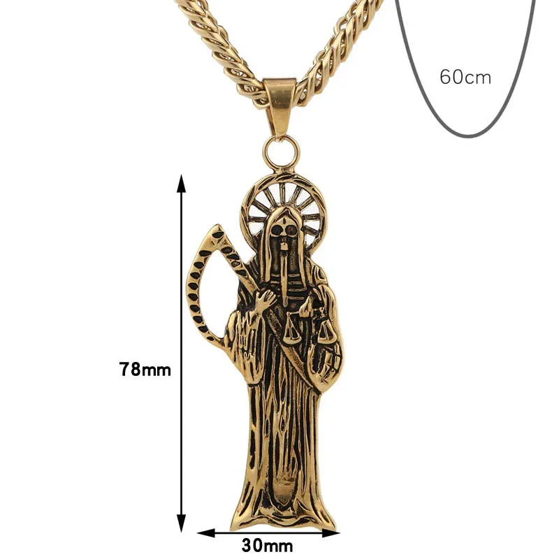 Witaya Classic New Retro Death of Angel Santa Muerte Mens Pendant Necklace 316L Stainless Steel Jewelry Men Party Gift
