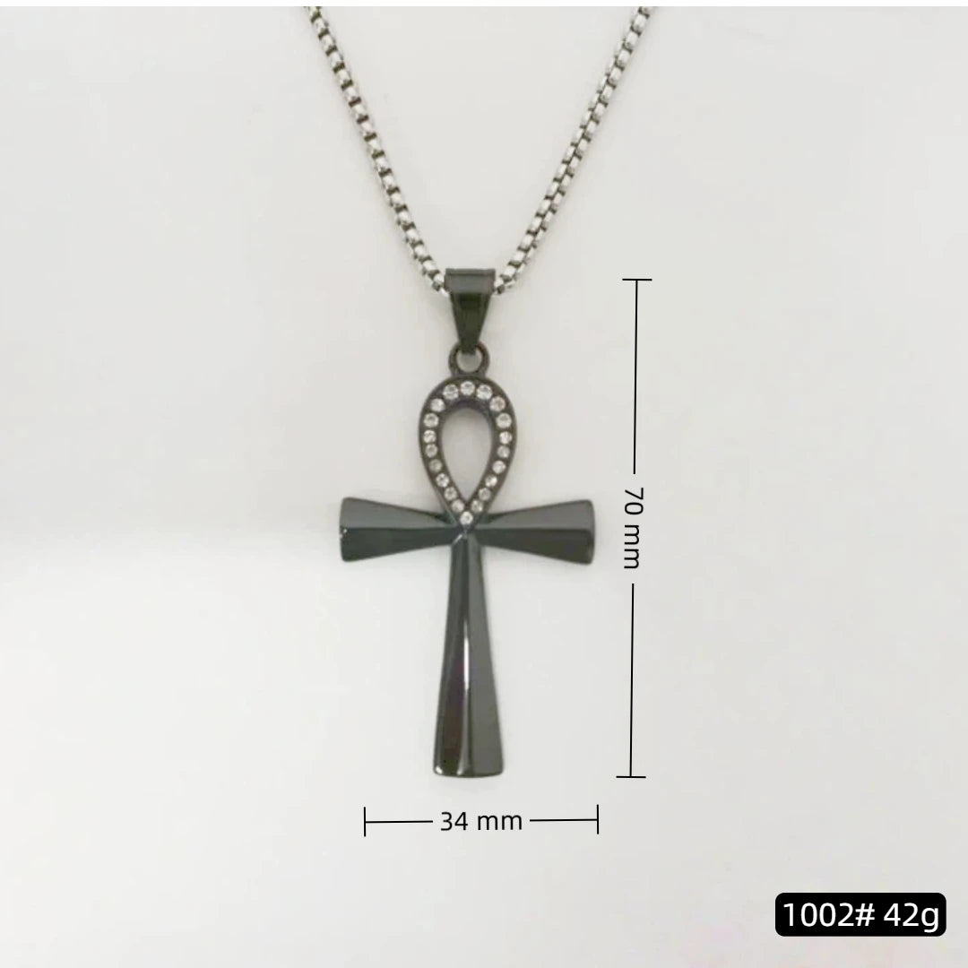 New Egypt Black Big Ankh Cross Pendant Necklace For Women Men Silver Plated Key of Life Stainless Steel Egyptian Jewelry