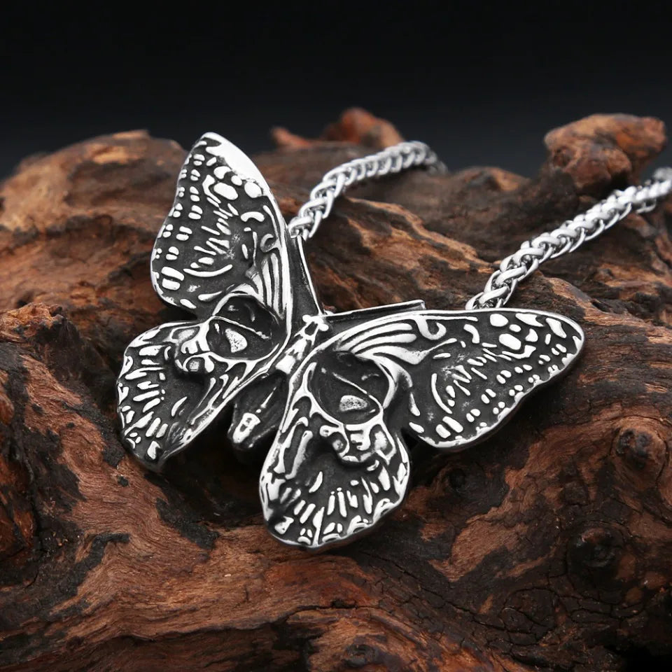 Butterfly Skull Pendant Necklace — Stainless Steel