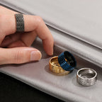 Waterproof Vacuum Plated Blue Gold Color 316l Stainless Steel Rings for Man 10mm Width Rhombus Design Mens Ring Fashion