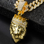 3D Crown Lion Head Cuban Pendant — Stainless Steel