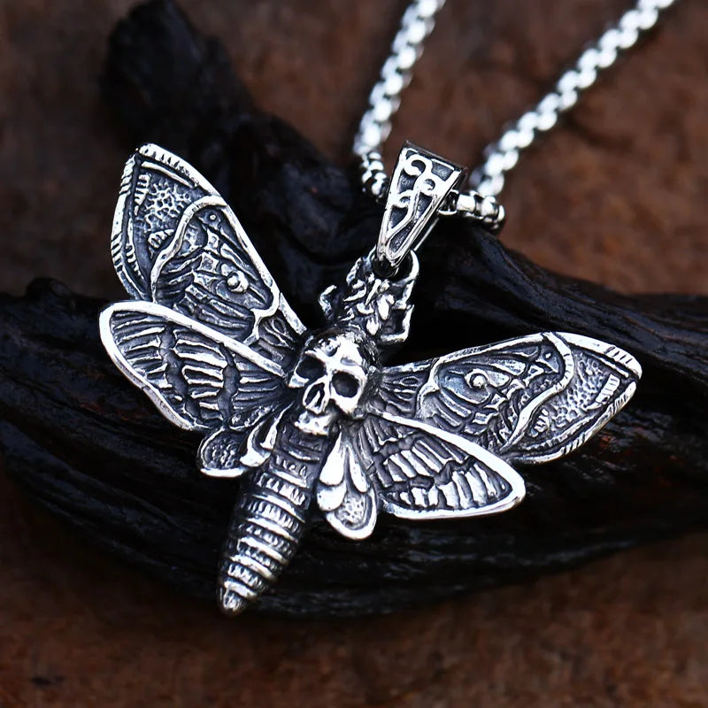 Beier Death Head Skull Butterfly Moth Pendant necklace For Man Stainless Steel Punk good detail Animal Jewelry BP8-599