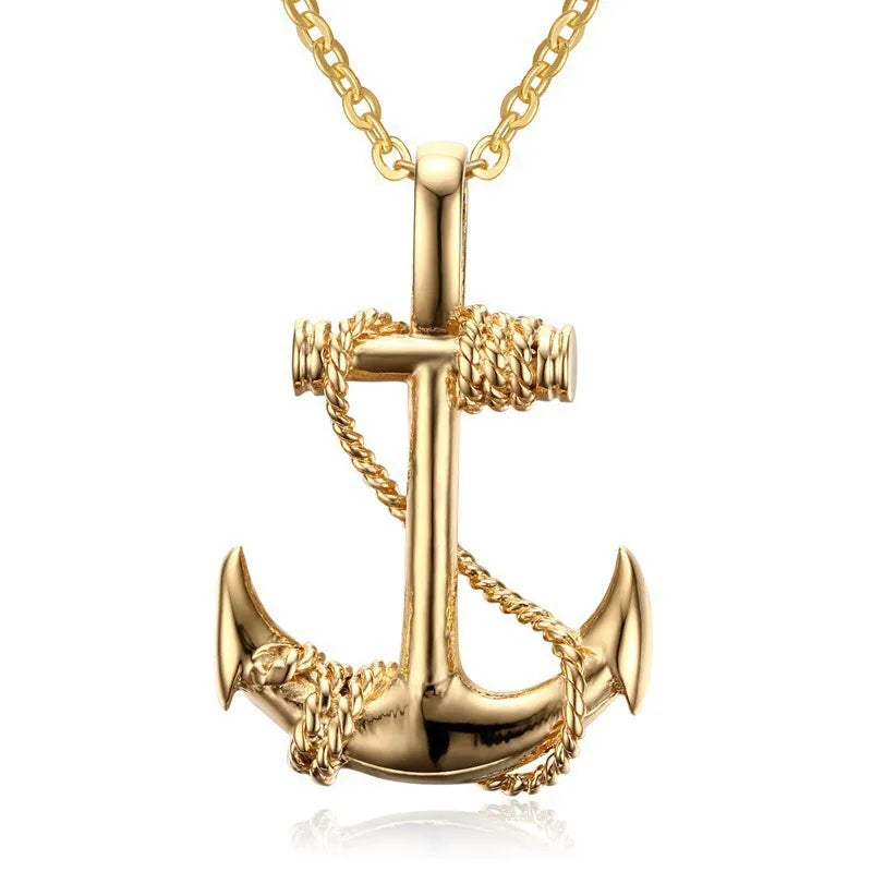 Anchor Cross Pendant Necklace — Stainless Steel
