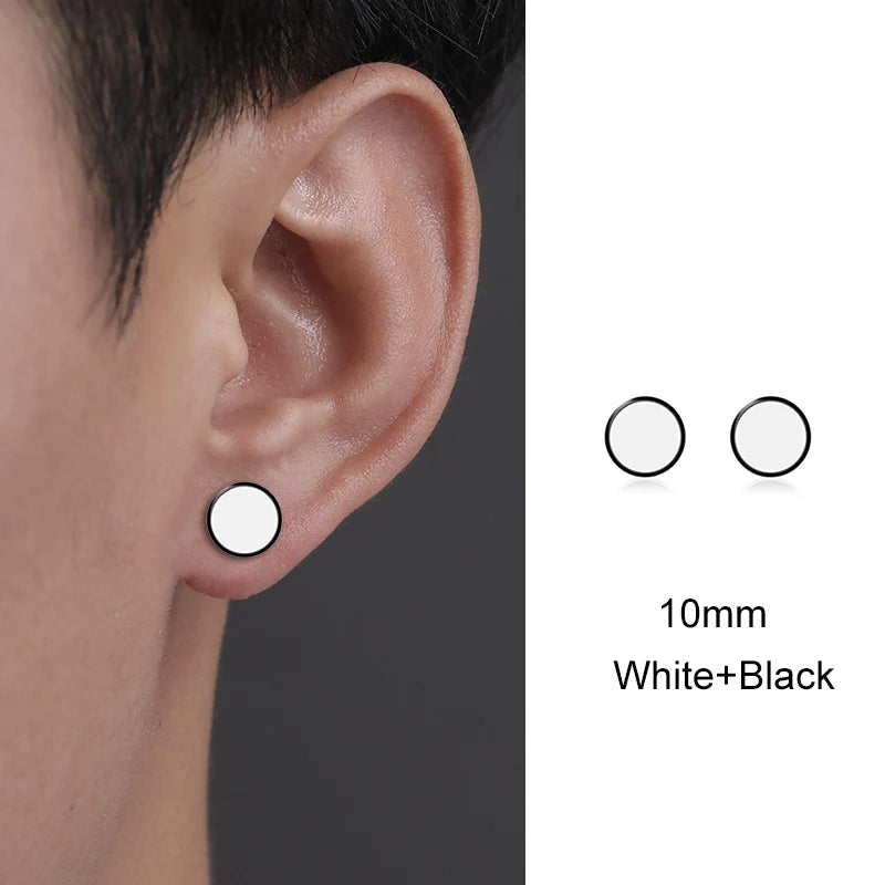 Trendy HipHop Titanium Steel Round Men's Stud Earrings Hippie Stainless Steel Black Drip Earings for Men Couple