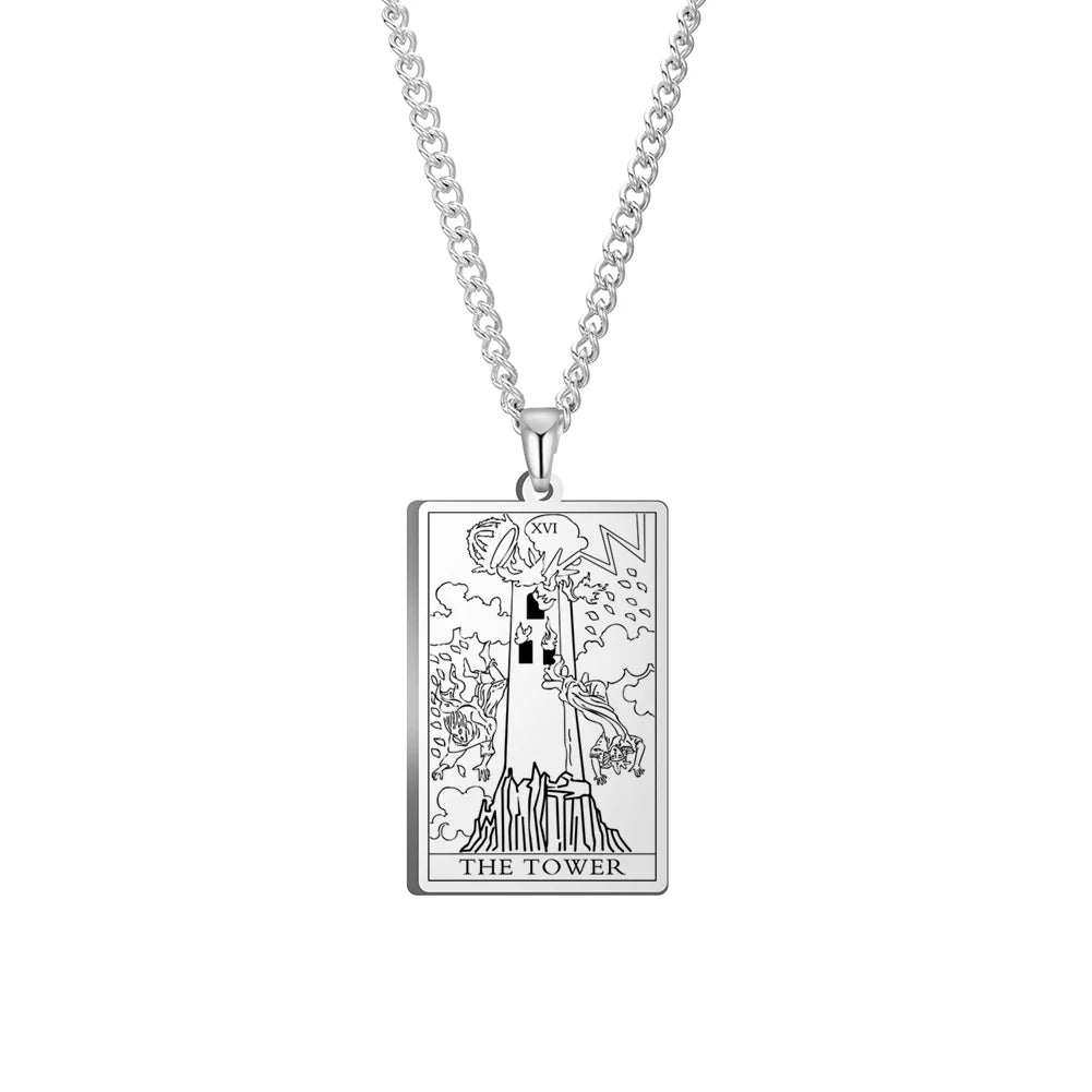 Dawapara Vintage Tarot Card Necklace The Major Arcana Pagan Astrology Talisman Pendants Necklace Stainless Steel Jewelry
