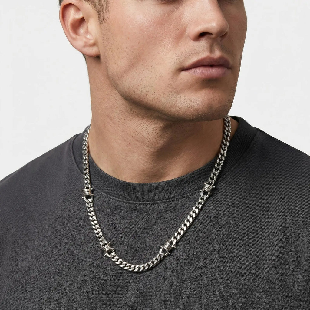 Punk Hiphop Thorns Cuban Chain Necklace for Men Stainless Steel Gothic Choker Necklace Non Fading Waterproof Jewelry