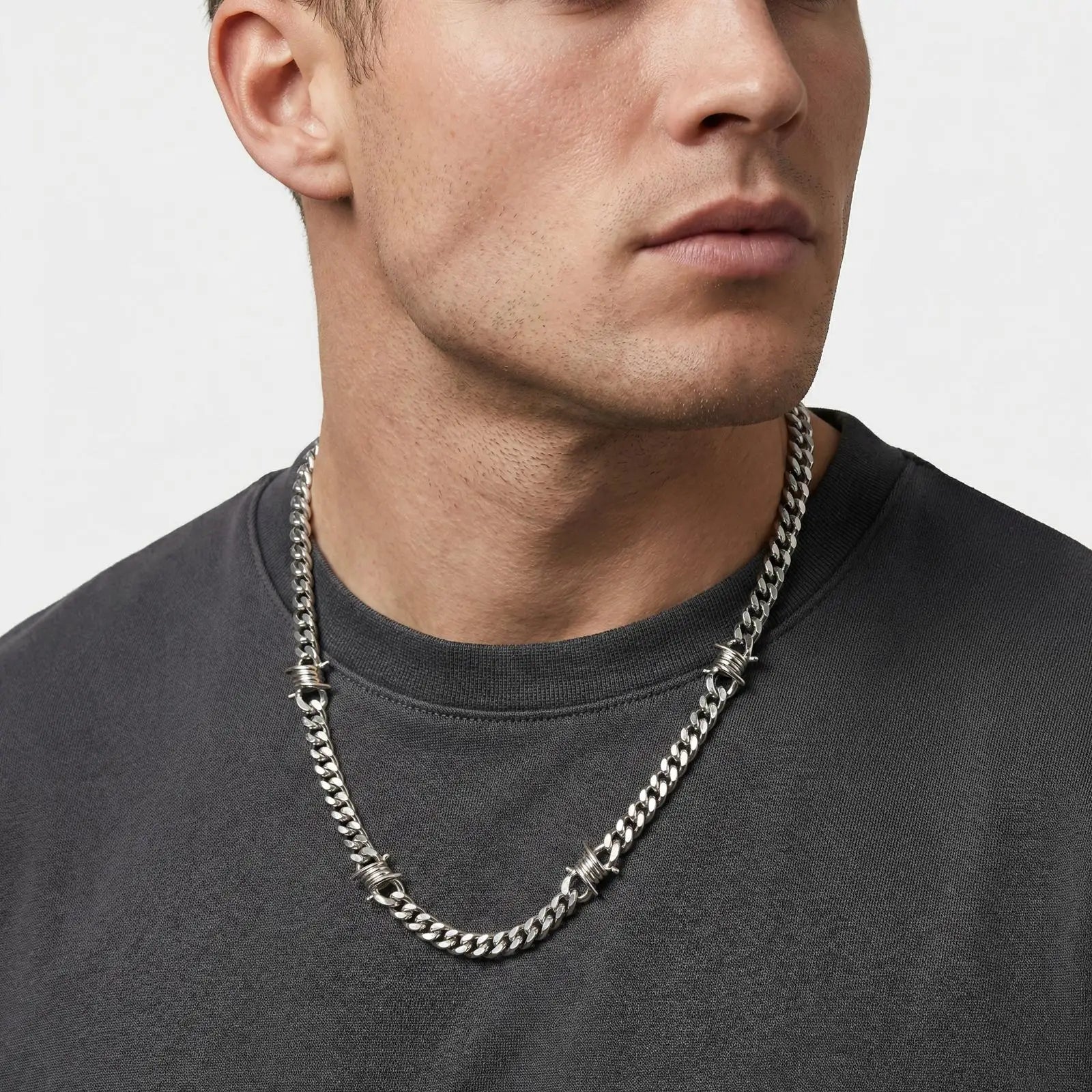 Punk Hiphop Thorns Cuban Chain Necklace for Men Stainless Steel Gothic Choker Necklace Non Fading Waterproof Jewelry