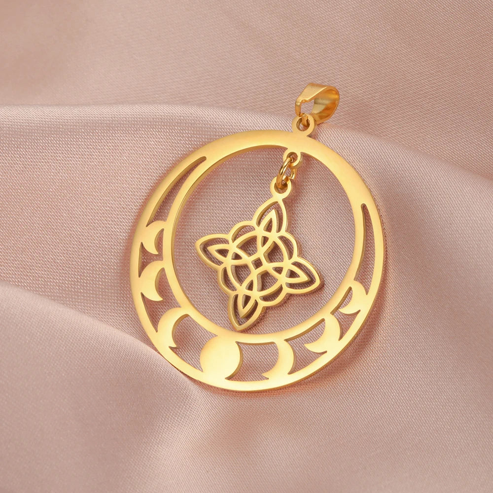 Trinity Witch Knot Charm Pendant — Steel