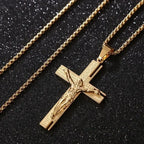 Jesus Christ Cross Mens Necklace Gold Color Cross Religious Pendant Necklace Accessory Chain Accessories
