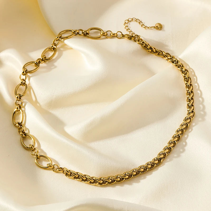GANEMLY 316L Stainless Steel Asymmetry Chain Necklace For Women Gold Color Thick Chunky Collar Neck Chain Rust Proof Jewelry