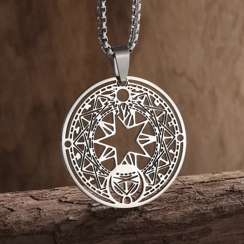 Stainless Steel Solomon Flower of Life Chakra Spirituality Necklace Archangel Sacred Geometry Metatron Pendant Jewelry Men Women