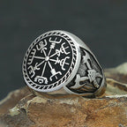 Vintage Stainless Steel Viking Compass Ring For Men Boys Nordic Viking Double Axe Rings Fashion Amulet Mythology