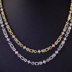 Gold Tennis Chain Necklace 6MM Colorful Rectangle
