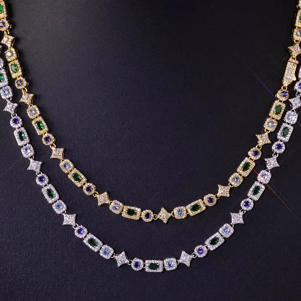 Gold Tennis Chain Necklace 6MM Colorful Rectangle